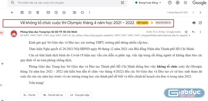 Sở Giáo Dục và Đào tạo thành phố Hồ Chí Minh hủy cuộc thi Olympic tháng 4 là quyết định đúng đắn