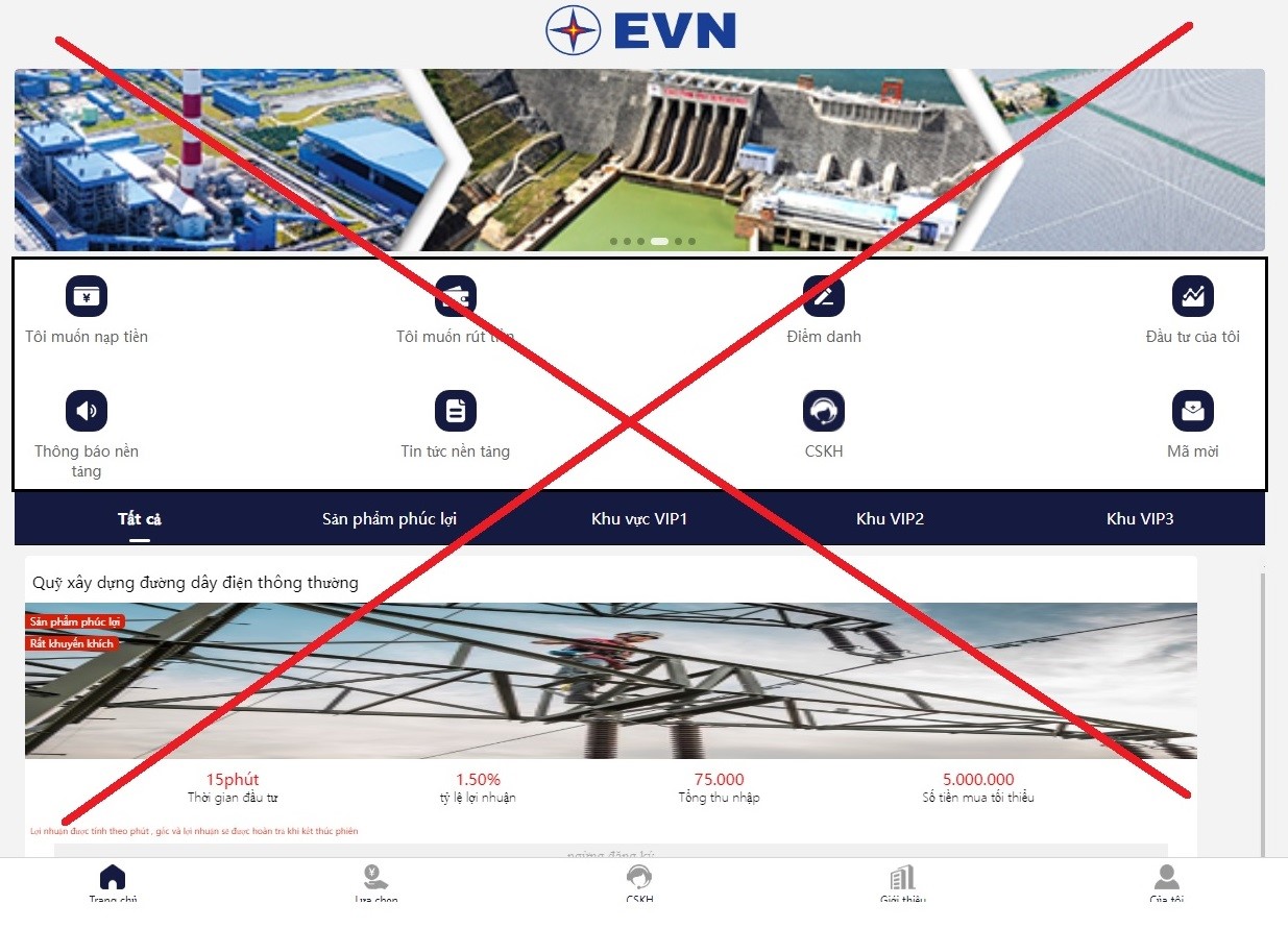 EVN xuất hiện trang web giả mạo