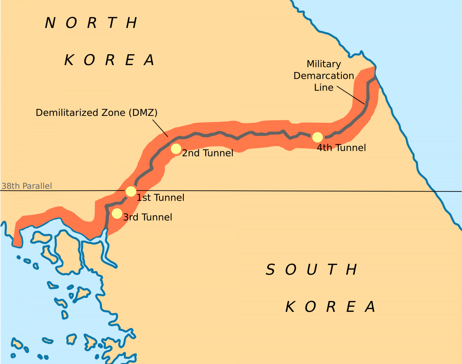 Khu phi quân sự (DMZ), một dải đất hẹp không bóng người nhằm phân cách hai miền Triều Tiên
