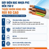 Dây điện bọc nhựa PVC đến 750 V là hàng hóa bắt buộc phải công bố hợp quy