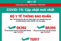 Bộ Y tế có thông báo  xác định được thêm 3 chuyến bay có hành khách mắc COVID-19