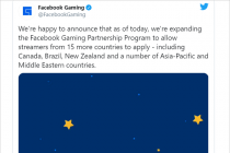 Thông báo mở rộng Facebook Gaming Partner của Facebook ra 15 quốc gia 