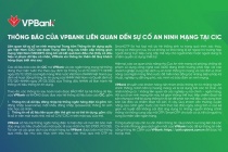 Thông báo của VPBank liên quan đến sự cố an ninh mạng tại CIC