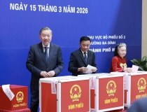 Tổng Bí thư Tô Lâm bỏ phiếu bầu cử đại biểu Quốc hội, HĐND các cấp tại phường Ba Đình, Hà Nội