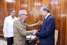 Tổng Bí thư, Chủ tịch nước Tô Lâm chào Lãnh tụ cách mạng Cuba, Đại tướng Raul Castro