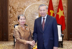 Tổng Bí thư Tô Lâm tiếp Đoàn đại biểu Hội đồng Quốc gia Mặt trận Đoàn kết Phát triển Tổ quốc Campuchia