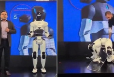 Robot hình người tích hợp chip AI của Qualcomm đổ gục trong sự kiện tại Đài Bắc