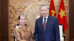 Tổng Bí thư Tô Lâm tiếp Đoàn đại biểu Hội đồng Quốc gia Mặt trận Đoàn kết Phát triển Tổ quốc Campuchia