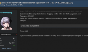 Thông tin của khách hàng Nguyễn Kim bị hacker rao bán 800$