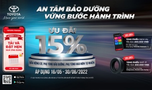 Giảm 15% trên giá bán lẻ dầu động cơ, phụ tùng bảo dưỡng và phụ tùng hao mòn tự nhiên cho khách hàng cài đặt ứng dụng Toyota Vietnam