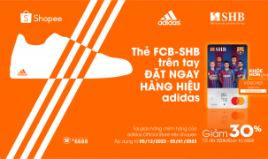 Giảm giá 30% khi mua sản phẩm Adidas bằng thẻ thể thao SHB - FCB Mastercard