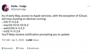 Các dịch vụ của Apple ngừng hoạt động trên một số phiên bản phần mềm cũ ngoại trừ iCloud