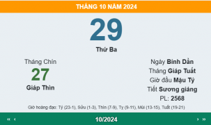 Lịch âm hôm nay ngày 29/10/2024: Xem âm lịch hôm nay 29/10 - lịch vạn niên 29/10/2024 nhanh và chính xác nhất