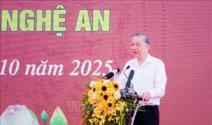 Tổng Bí thư Tô Lâm dự lễ khởi công trường nội trú liên cấp Na Ngoi, tỉnh Nghệ An