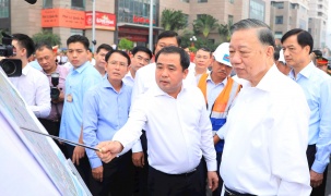 Tổng Bí thư, Chủ tịch nước Tô Lâm kiểm tra tiến độ thi công một số công trình, dự án trọng điểm của Thủ đô