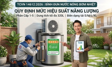 Tiêu chuẩn về hiệu suất năng lượng bình đun nước nóng công nghệ bơm nhiệt